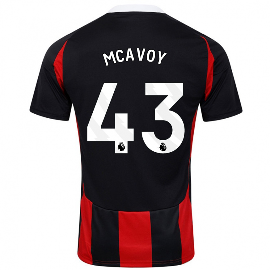 Gyermek Labdarúgás Connor Mcavoy #43 Fekete Piros Idegenbeli Jersey 2024/25 Mez Póló Ing