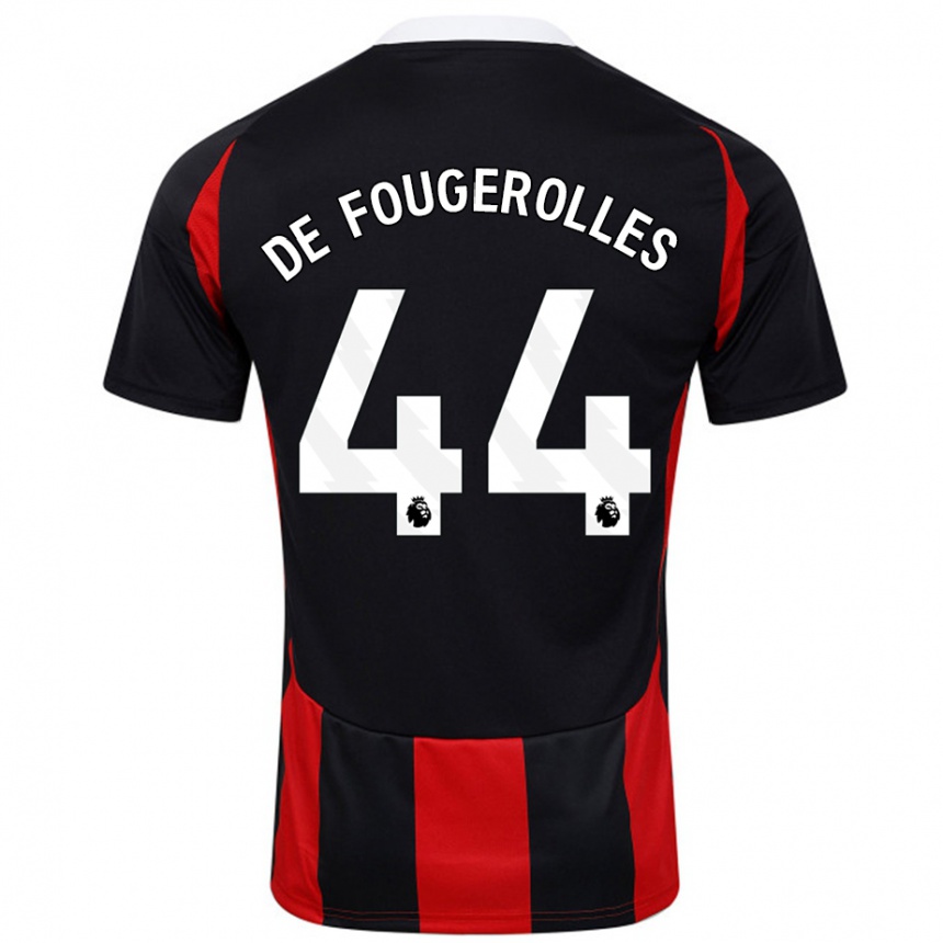 Gyermek Labdarúgás Luc De Fougerolles #44 Fekete Piros Idegenbeli Jersey 2024/25 Mez Póló Ing