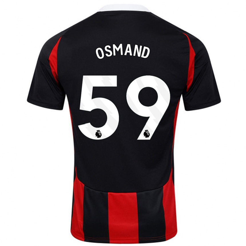 Gyermek Labdarúgás Callum Osmand #59 Fekete Piros Idegenbeli Jersey 2024/25 Mez Póló Ing