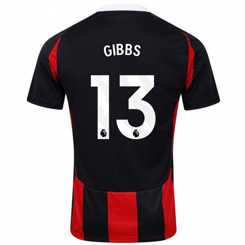 Gyermek Labdarúgás Frankie Gibbs #13 Fekete Piros Idegenbeli Jersey 2024/25 Mez Póló Ing