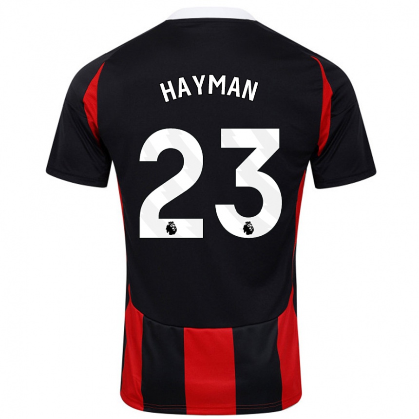 Gyermek Labdarúgás Alex Hayman #23 Fekete Piros Idegenbeli Jersey 2024/25 Mez Póló Ing