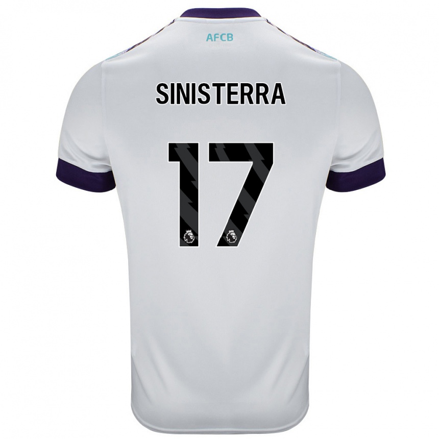 Gyermek Labdarúgás Luis Sinisterra #17 Fehér Zöld Lila Idegenbeli Jersey 2024/25 Mez Póló Ing