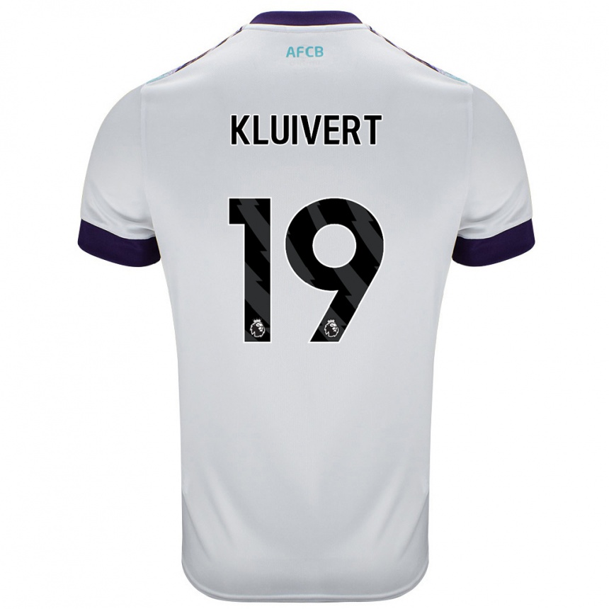 Gyermek Labdarúgás Justin Kluivert #19 Fehér Zöld Lila Idegenbeli Jersey 2024/25 Mez Póló Ing