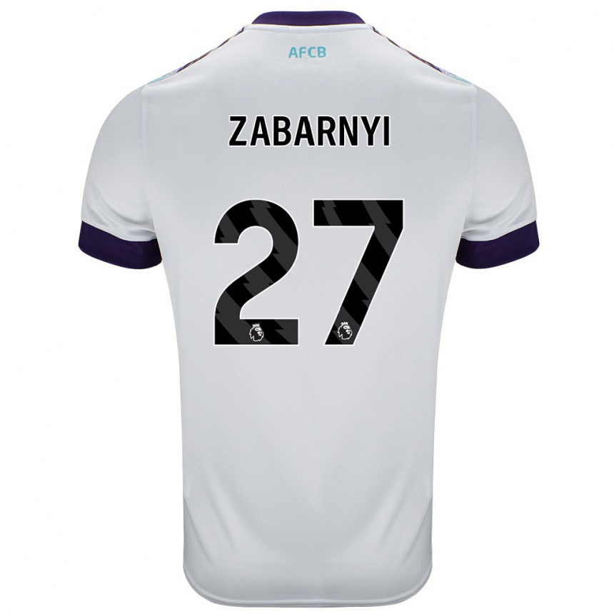 Gyermek Labdarúgás Ilya Zabarnyi #27 Fehér Zöld Lila Idegenbeli Jersey 2024/25 Mez Póló Ing