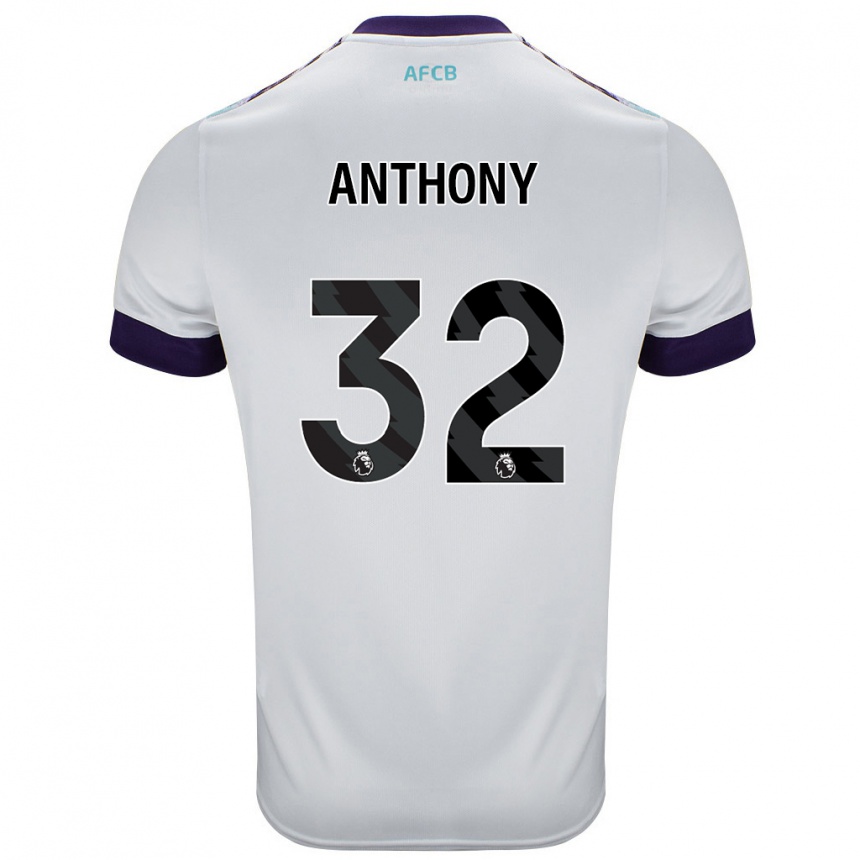 Gyermek Labdarúgás Jaidon Anthony #32 Fehér Zöld Lila Idegenbeli Jersey 2024/25 Mez Póló Ing