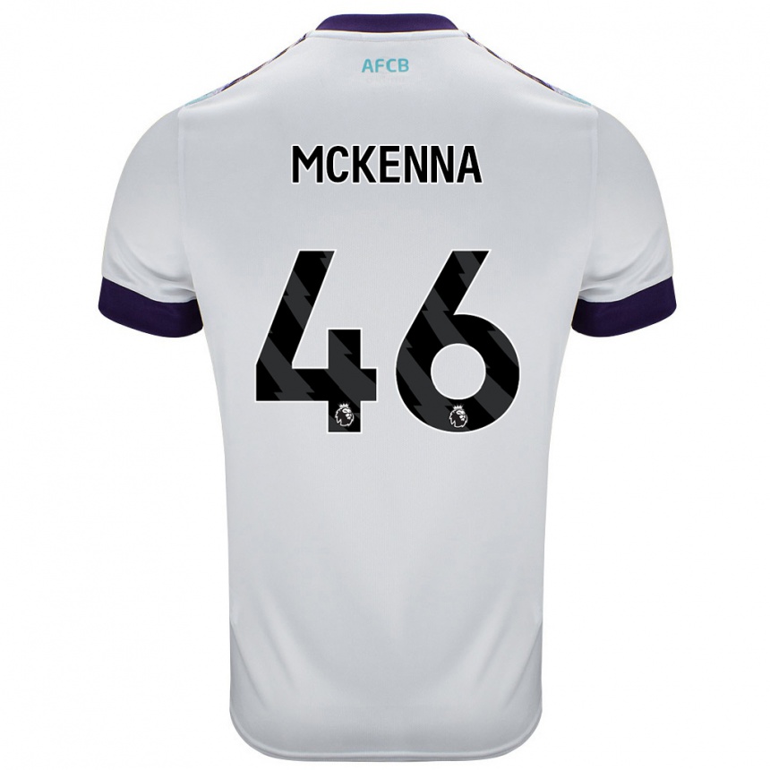 Gyermek Labdarúgás Callan Mckenna #46 Fehér Zöld Lila Idegenbeli Jersey 2024/25 Mez Póló Ing