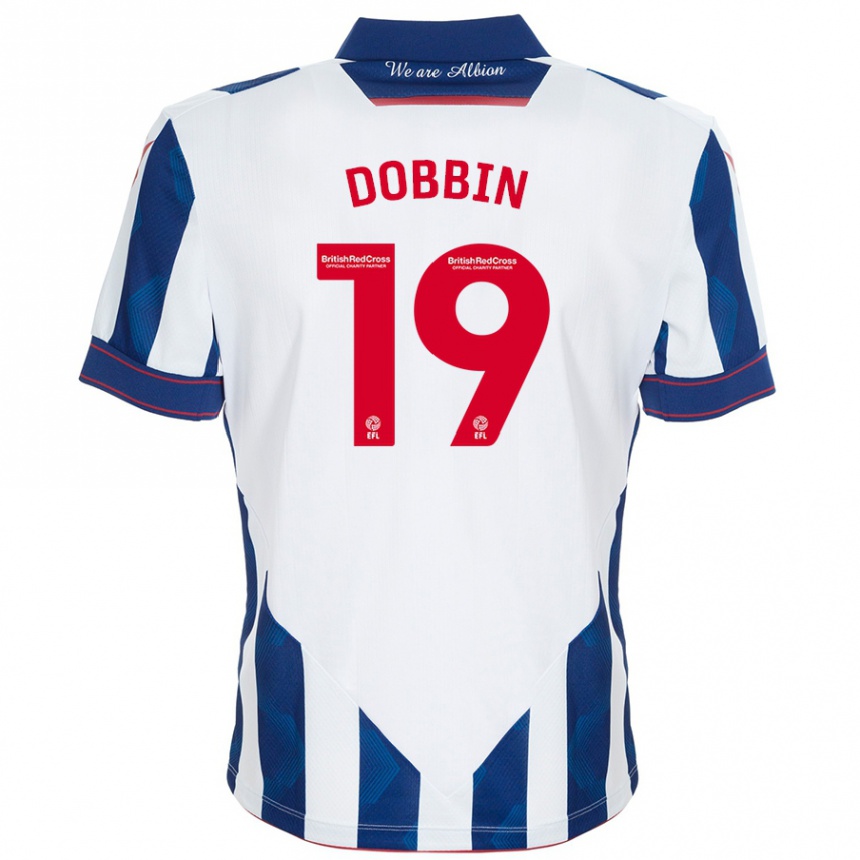 Férfi Labdarúgás Lewis Dobbin #19 Fehér Sötétkék Hazai Jersey 2024/25 Mez Póló Ing