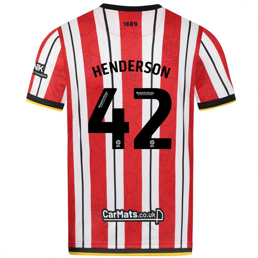 Férfi Labdarúgás Peyton Henderson #42 Piros Fehér Csíkok Hazai Jersey 2024/25 Mez Póló Ing