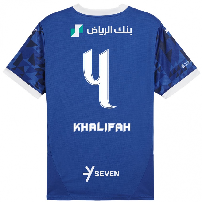 Férfi Labdarúgás Khalifah Al-Dawsari #4 Sötétkék Fehér Hazai Jersey 2024/25 Mez Póló Ing