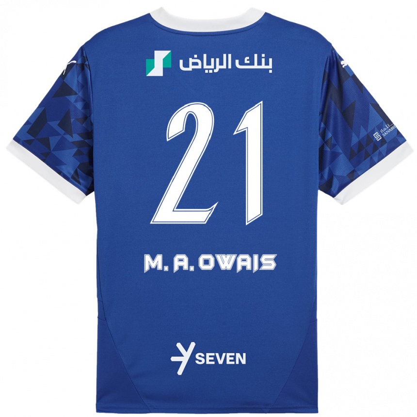 Férfi Labdarúgás Mohammed Al-Owais #21 Sötétkék Fehér Hazai Jersey 2024/25 Mez Póló Ing