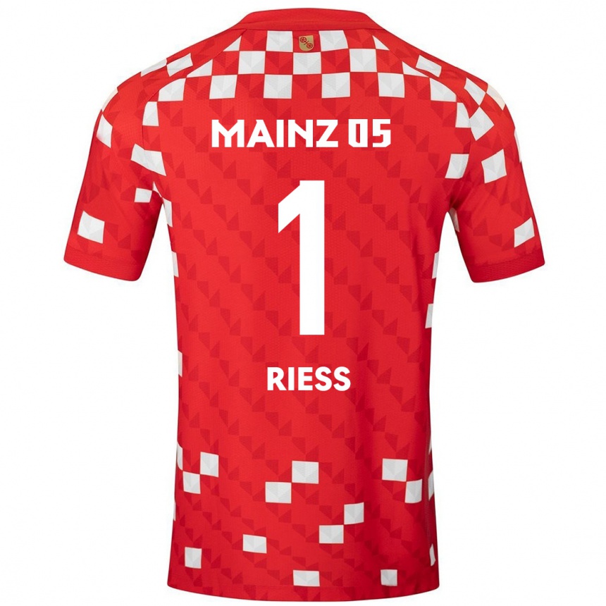 Férfi Labdarúgás Lasse Rieß #1 Fehér Piros Hazai Jersey 2024/25 Mez Póló Ing