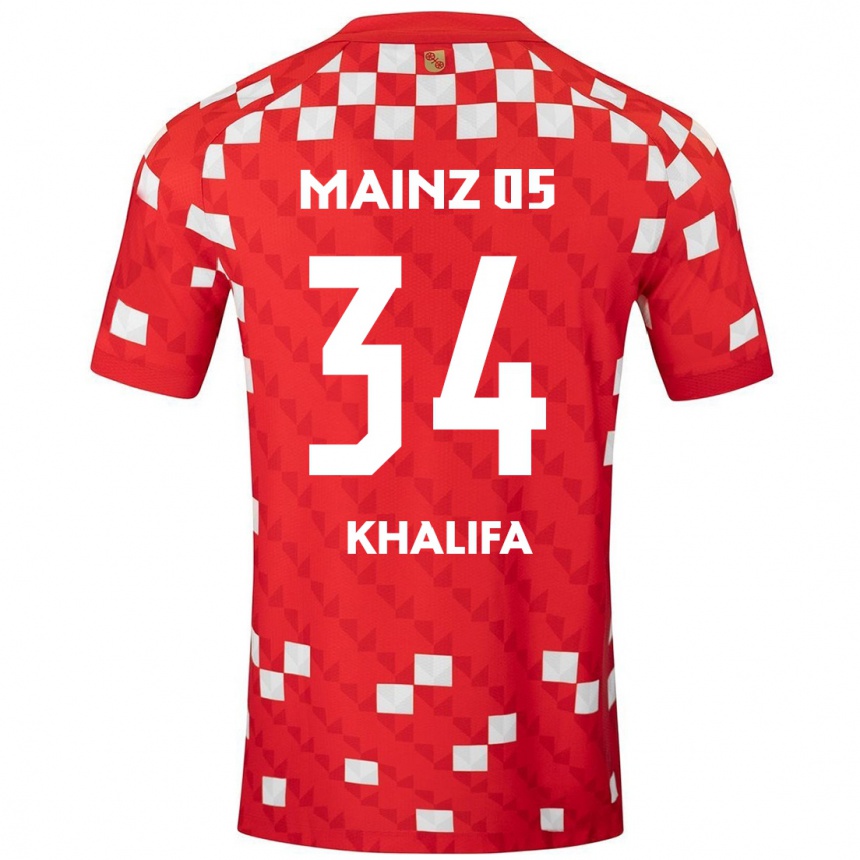 Férfi Labdarúgás Sarah Khalifa #34 Fehér Piros Hazai Jersey 2024/25 Mez Póló Ing