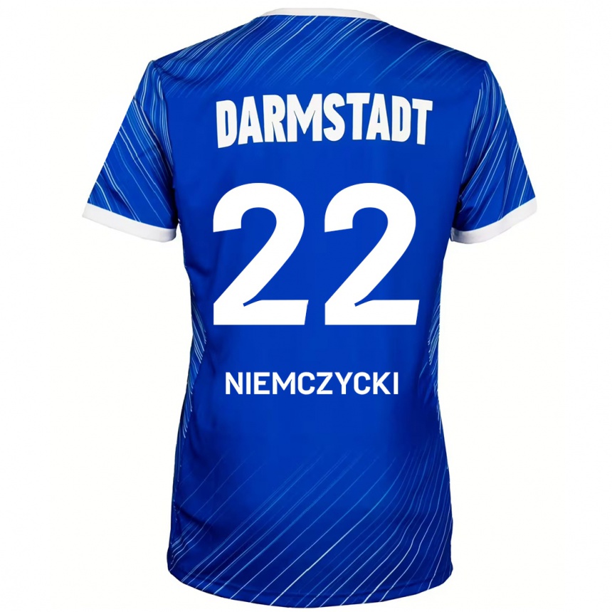 Férfi Labdarúgás Karol Niemczycki #22 Kék Fehér Hazai Jersey 2024/25 Mez Póló Ing