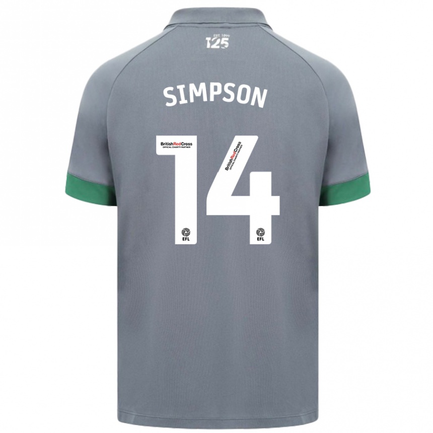 Férfi Labdarúgás Jasmine Simpson #14 Sötétszürke Idegenbeli Jersey 2024/25 Mez Póló Ing