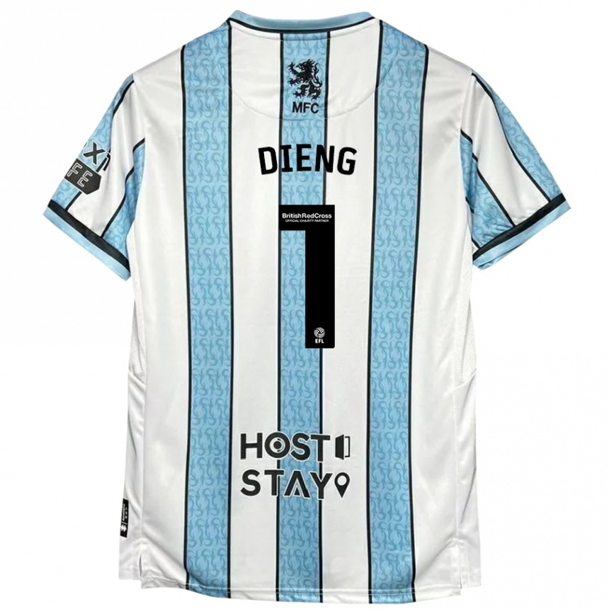 Férfi Labdarúgás Seny Dieng #1 Fehér Kék Idegenbeli Jersey 2024/25 Mez Póló Ing