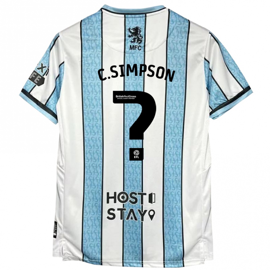 Férfi Labdarúgás Cameron Simpson #0 Fehér Kék Idegenbeli Jersey 2024/25 Mez Póló Ing