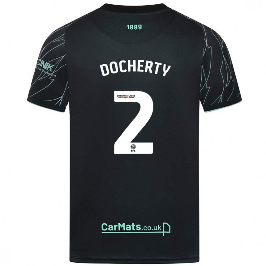 Férfi Labdarúgás Charley Docherty #2 Fekete Zöld Idegenbeli Jersey 2024/25 Mez Póló Ing