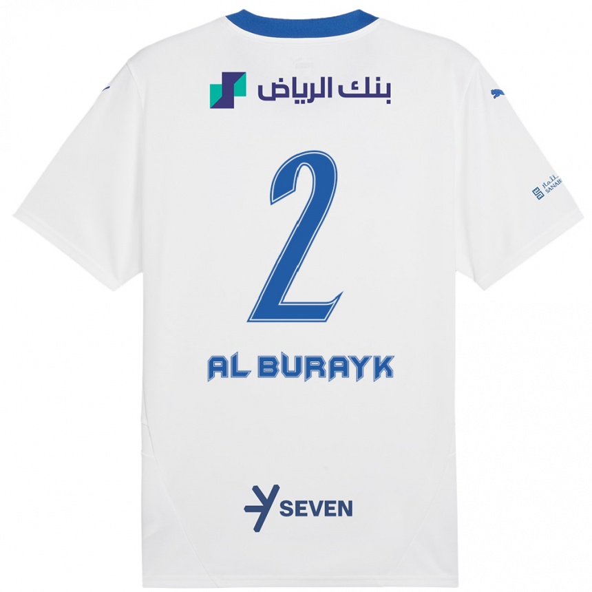 Férfi Labdarúgás Mohammed Al-Burayk #2 Fehér Kék Idegenbeli Jersey 2024/25 Mez Póló Ing