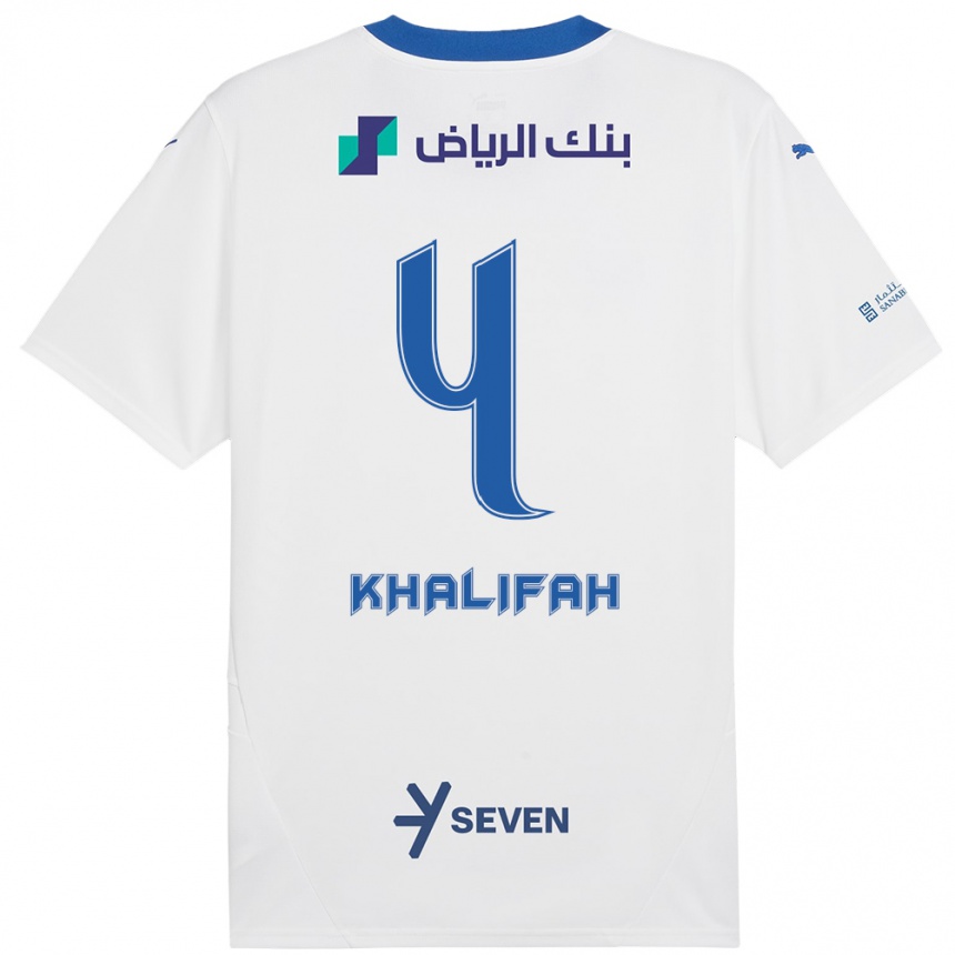 Férfi Labdarúgás Khalifah Al-Dawsari #4 Fehér Kék Idegenbeli Jersey 2024/25 Mez Póló Ing