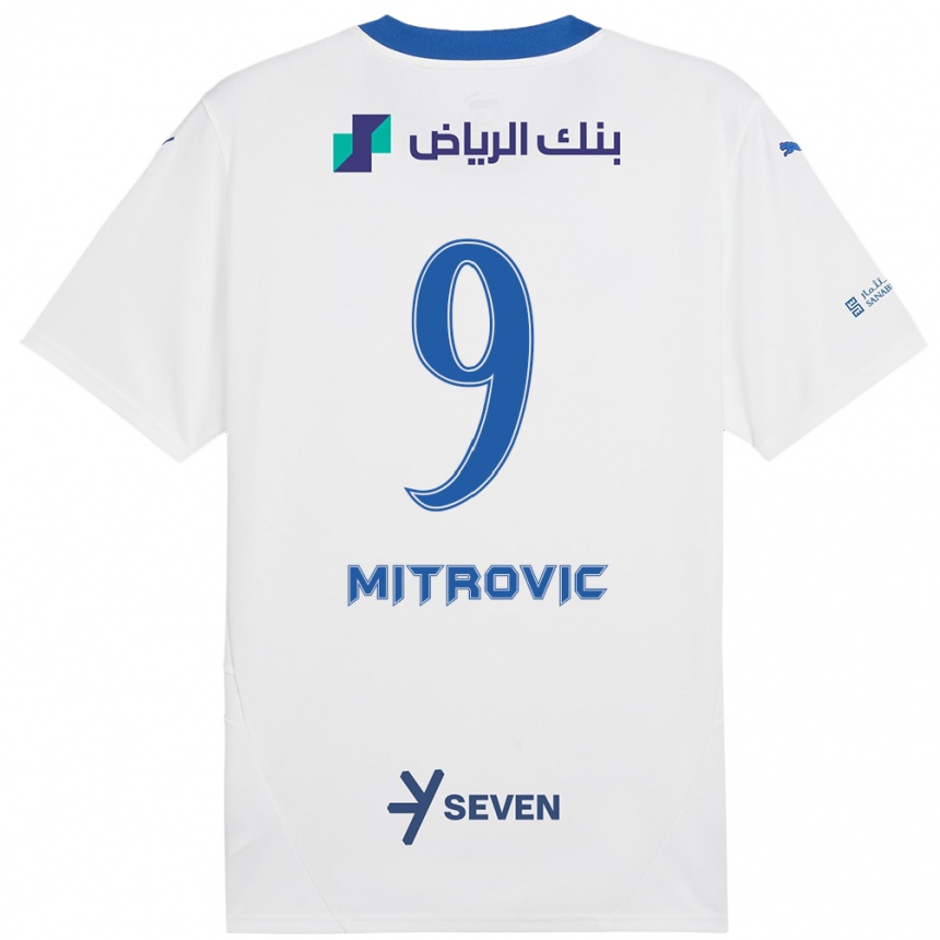 Férfi Labdarúgás Aleksandar Mitrovic #9 Fehér Kék Idegenbeli Jersey 2024/25 Mez Póló Ing