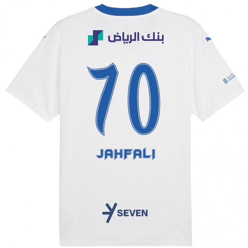 Férfi Labdarúgás Mohammed Jahfali #70 Fehér Kék Idegenbeli Jersey 2024/25 Mez Póló Ing