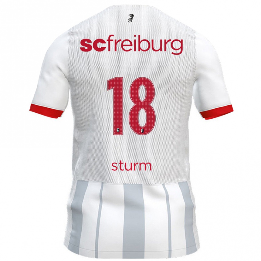 Férfi Labdarúgás Yann Sturm #18 Fehér Szürke Idegenbeli Jersey 2024/25 Mez Póló Ing