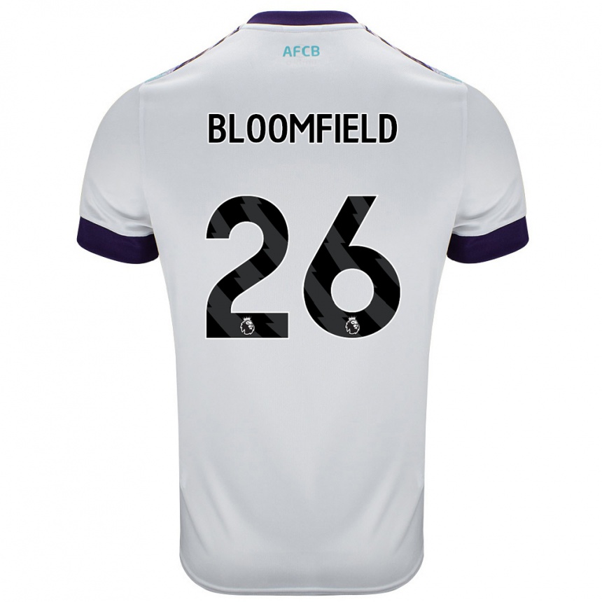 Férfi Labdarúgás Erin Bloomfield #26 Fehér Zöld Lila Idegenbeli Jersey 2024/25 Mez Póló Ing