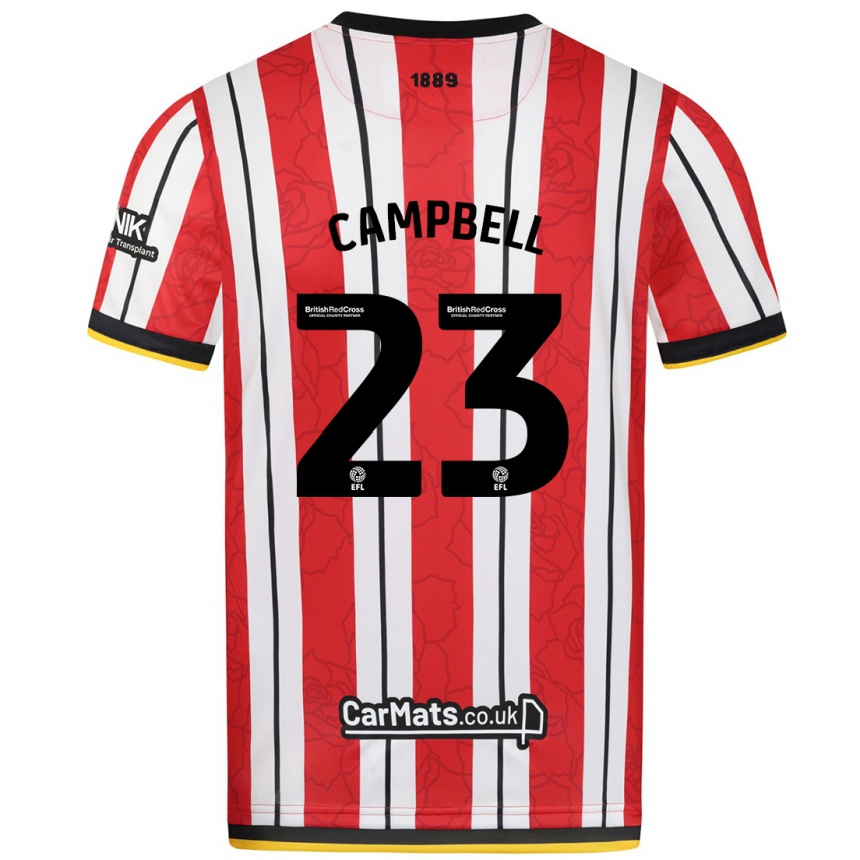 Női Labdarúgás Tyrese Campbell #23 Piros Fehér Csíkok Hazai Jersey 2024/25 Mez Póló Ing