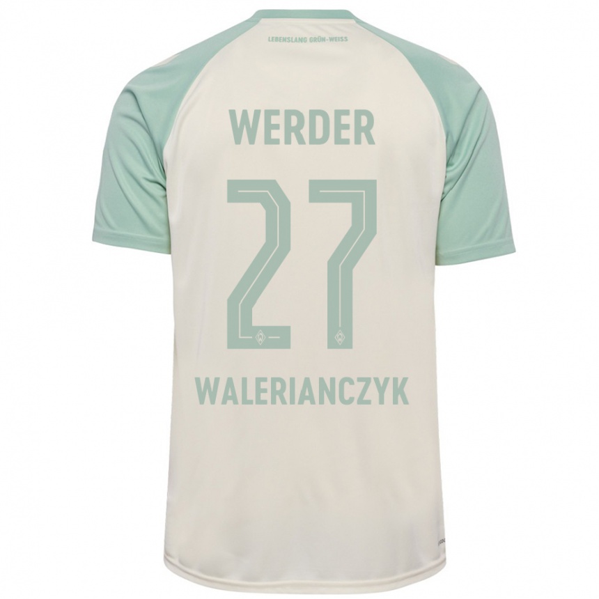 Női Labdarúgás Dennis Walerianczyk #27 Törtfehér Világoszöld Idegenbeli Jersey 2024/25 Mez Póló Ing