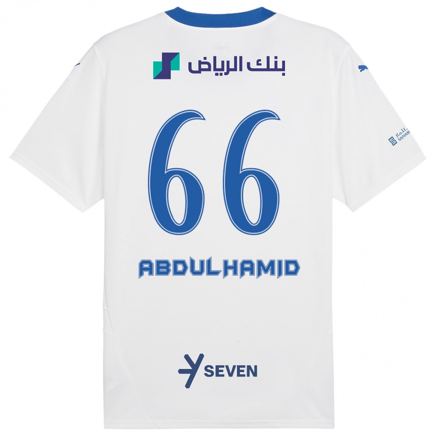 Női Labdarúgás Saud Abdulhamid #66 Fehér Kék Idegenbeli Jersey 2024/25 Mez Póló Ing