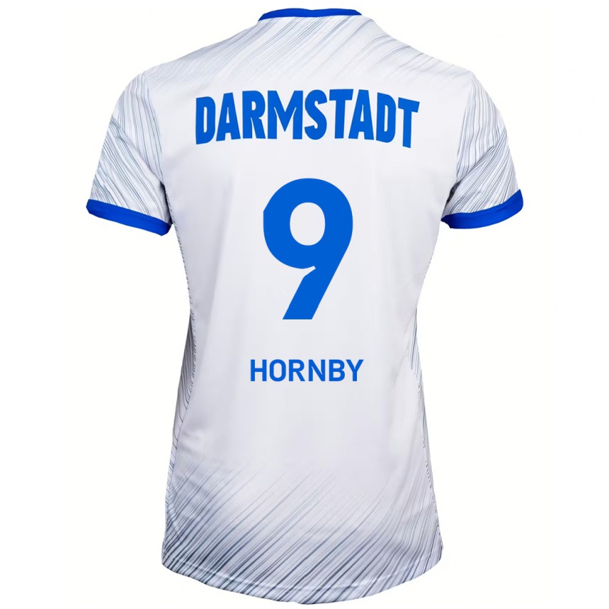 Női Labdarúgás Fraser Hornby #9 Fehér Kék Idegenbeli Jersey 2024/25 Mez Póló Ing