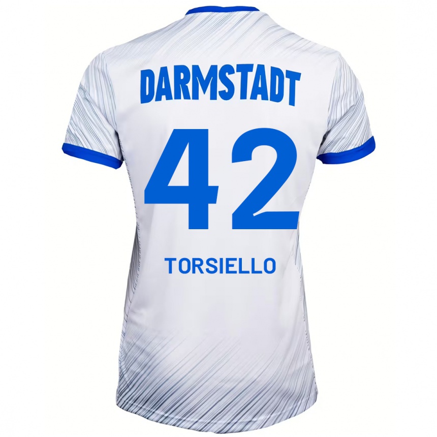 Női Labdarúgás Fabio Torsiello #42 Fehér Kék Idegenbeli Jersey 2024/25 Mez Póló Ing