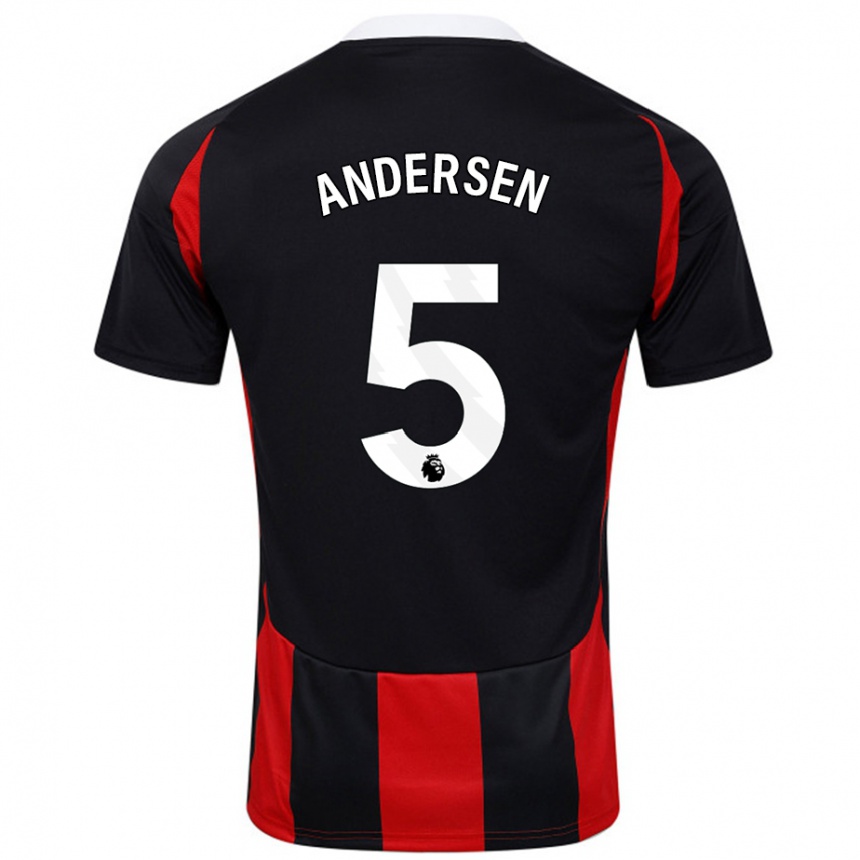 Női Labdarúgás Joachim Andersen #5 Fekete Piros Idegenbeli Jersey 2024/25 Mez Póló Ing