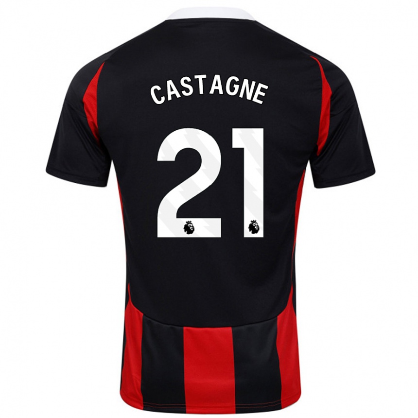 Női Labdarúgás Timothy Castagne #21 Fekete Piros Idegenbeli Jersey 2024/25 Mez Póló Ing