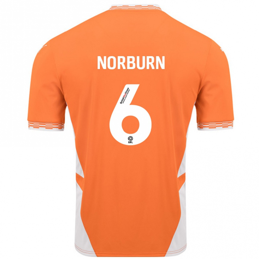 Gyermek Labdarúgás Oliver Norburn #6 Narancssárga Fehér Hazai Jersey 2024/25 Mez Póló Ing