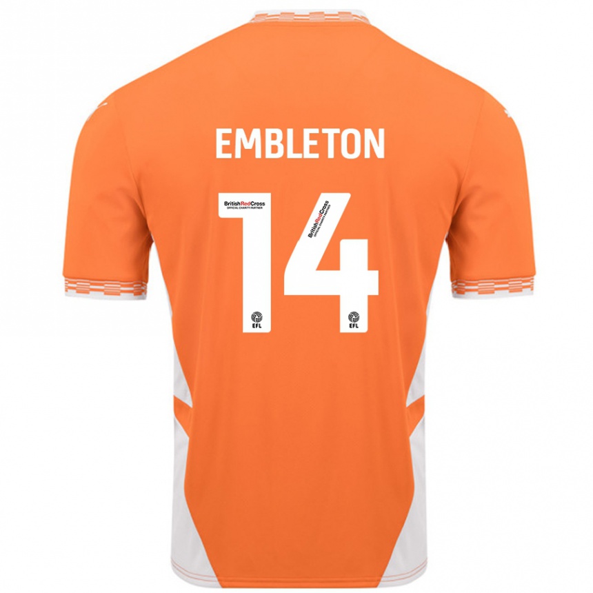 Gyermek Labdarúgás Elliot Embleton #14 Narancssárga Fehér Hazai Jersey 2024/25 Mez Póló Ing