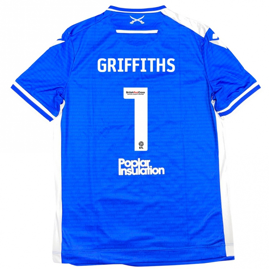 Gyermek Labdarúgás Josh Griffiths #1 Kék Fehér Hazai Jersey 2024/25 Mez Póló Ing