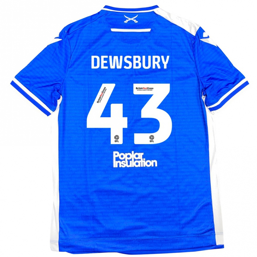 Gyermek Labdarúgás Ollie Dewsbury #43 Kék Fehér Hazai Jersey 2024/25 Mez Póló Ing