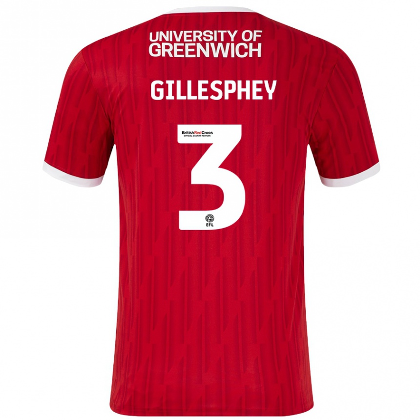 Gyermek Labdarúgás Macaulay Gillesphey #3 Piros Fehér Hazai Jersey 2024/25 Mez Póló Ing