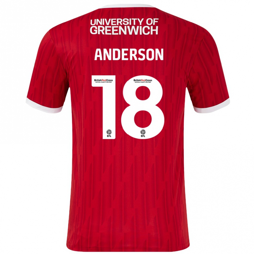 Gyermek Labdarúgás Karoy Anderson #18 Piros Fehér Hazai Jersey 2024/25 Mez Póló Ing