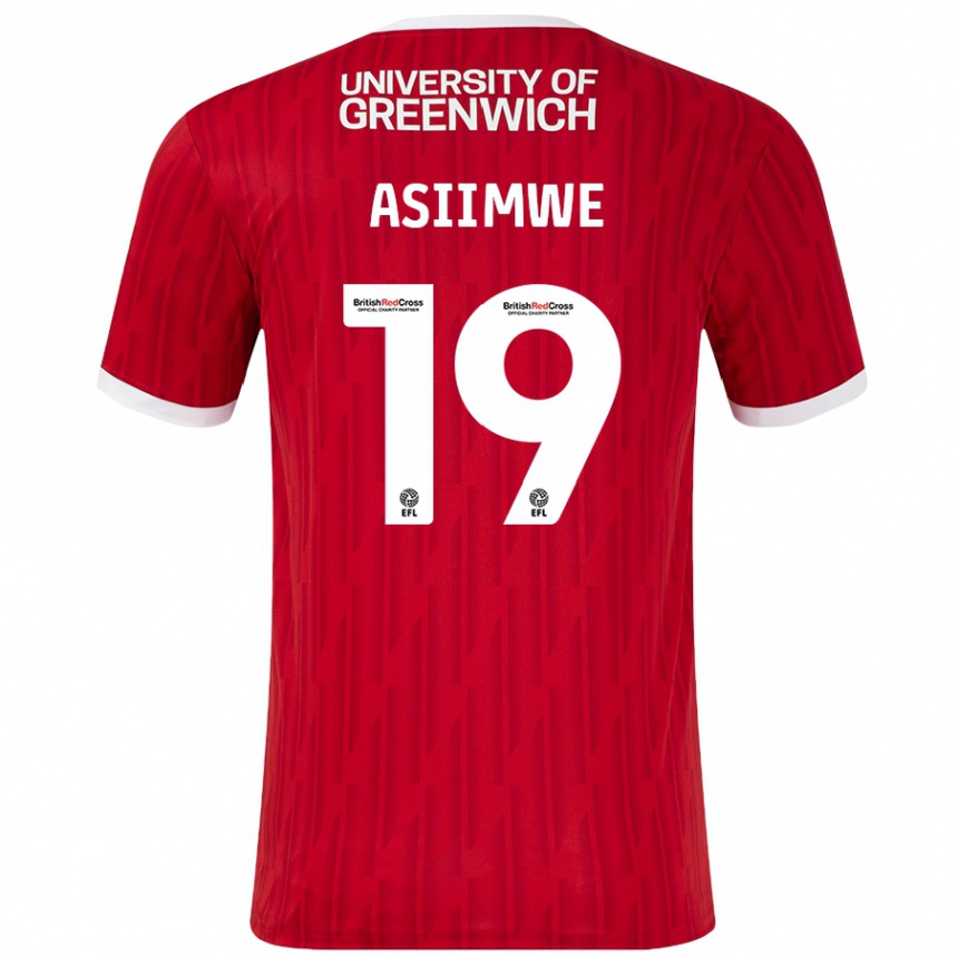 Gyermek Labdarúgás Nathan Asiimwe #19 Piros Fehér Hazai Jersey 2024/25 Mez Póló Ing