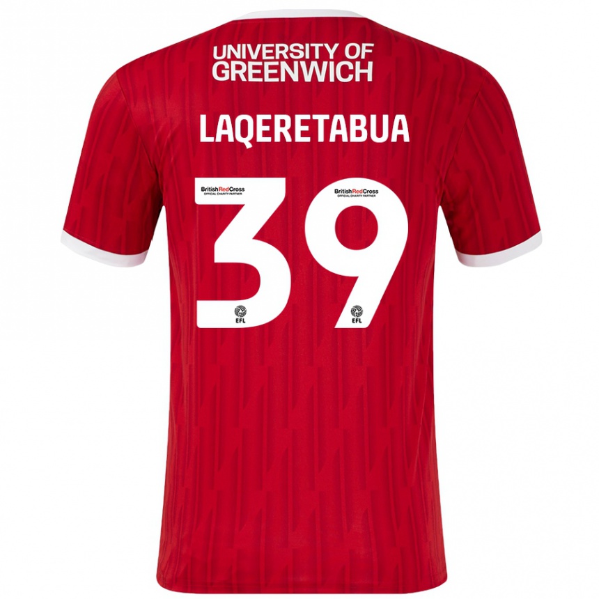 Gyermek Labdarúgás Josh Laqeretabua #39 Piros Fehér Hazai Jersey 2024/25 Mez Póló Ing