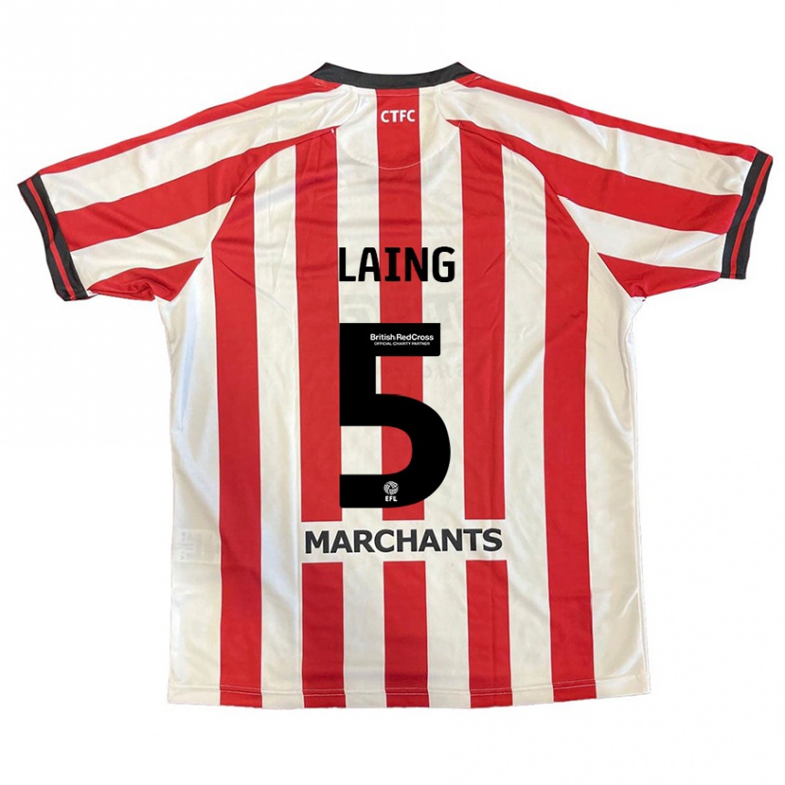 Gyermek Labdarúgás Levi Laing #5 Piros Fehér Hazai Jersey 2024/25 Mez Póló Ing