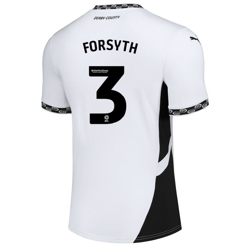 Gyermek Labdarúgás Craig Forsyth #3 Fehér Fekete Hazai Jersey 2024/25 Mez Póló Ing