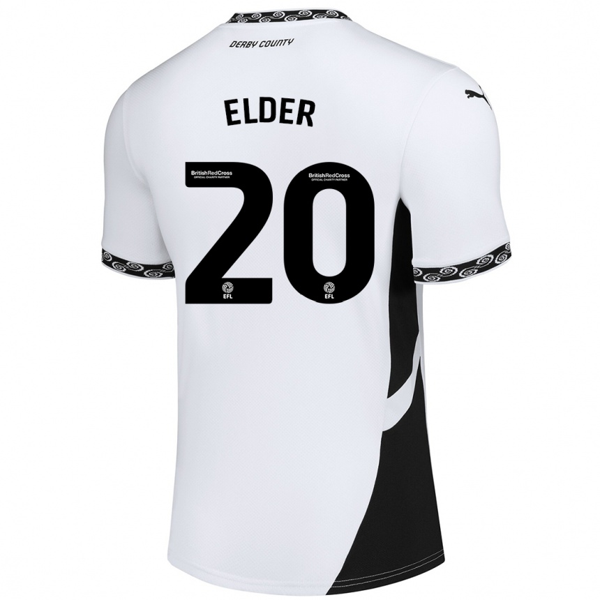 Gyermek Labdarúgás Callum Elder #20 Fehér Fekete Hazai Jersey 2024/25 Mez Póló Ing