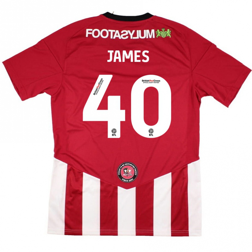 Gyermek Labdarúgás Ed James #40 Piros Fehér Hazai Jersey 2024/25 Mez Póló Ing