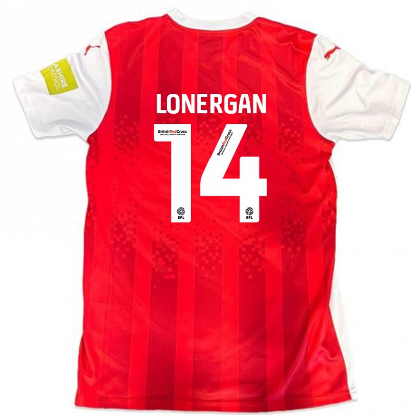 Gyermek Labdarúgás Tommy Lonergan #14 Piros Fehér Hazai Jersey 2024/25 Mez Póló Ing