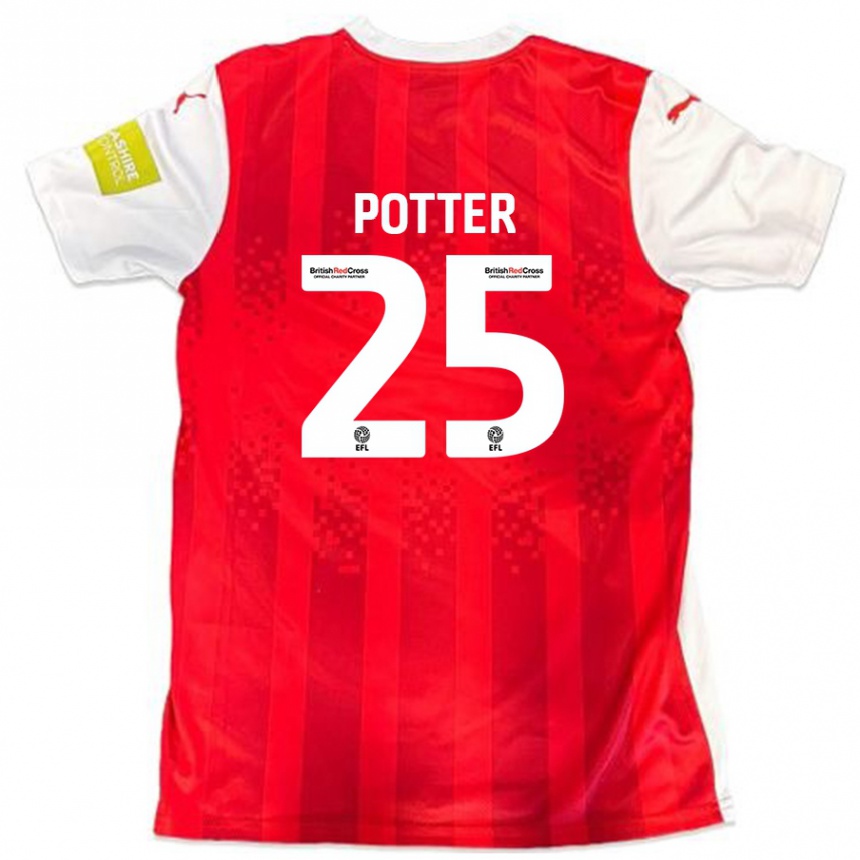 Gyermek Labdarúgás Finley Potter #25 Piros Fehér Hazai Jersey 2024/25 Mez Póló Ing