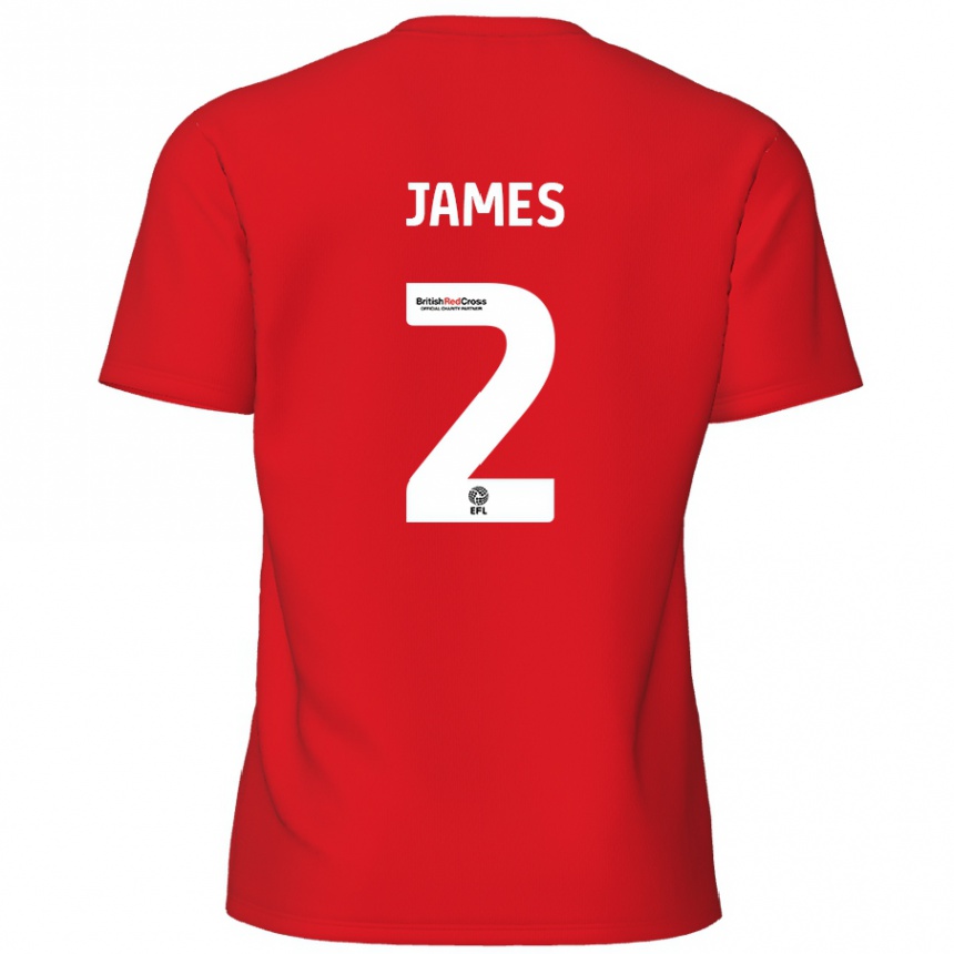 Gyermek Labdarúgás Tom James #2 Piros Hazai Jersey 2024/25 Mez Póló Ing