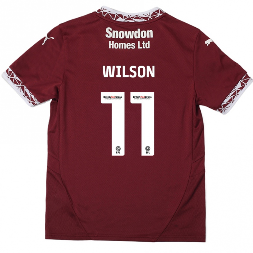 Gyermek Labdarúgás James Wilson #11 Burgundia Hazai Jersey 2024/25 Mez Póló Ing